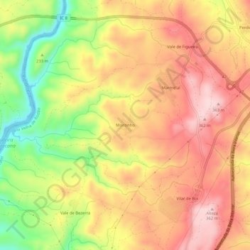 Carte topographique Montinho, altitude, relief