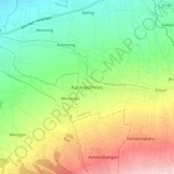 Carte topographique Karangdinoyo, altitude, relief