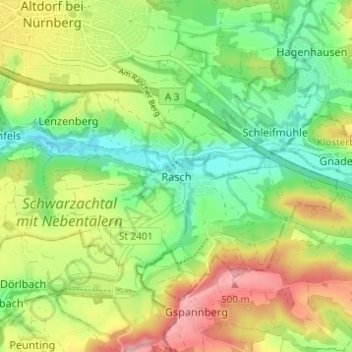 Carte topographique Rasch, altitude, relief