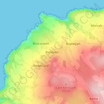 Carte topographique Pendeen, altitude, relief