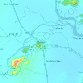 Carte topographique Hinjilicut, altitude, relief