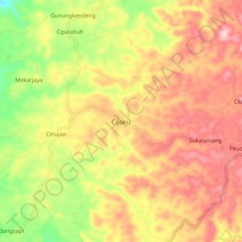 Carte topographique Cijaku, altitude, relief