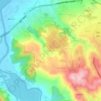 Carte topographique Boudahles, altitude, relief