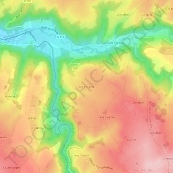 Carte topographique Les Vincents, altitude, relief