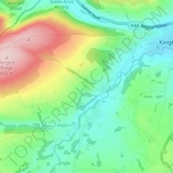 Carte topographique Lower Hergest, altitude, relief