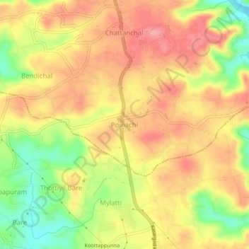 Carte topographique Poinachi, altitude, relief