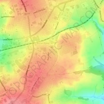 Carte topographique Tyersal, altitude, relief