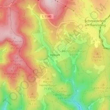 Carte topographique Vesser, altitude, relief