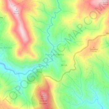 Carte topographique Póvoa da Ribeira, altitude, relief
