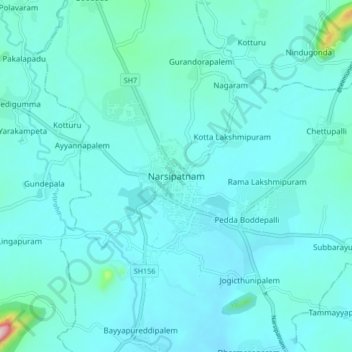 Carte topographique Narsipatnam, altitude, relief