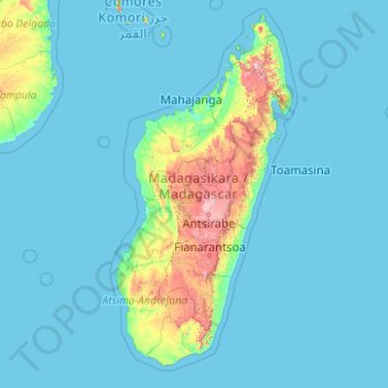 Carte topographique Madagaskar, altitude, relief
