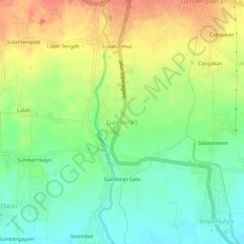 Carte topographique Gambiran, altitude, relief