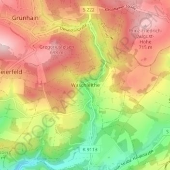 Carte topographique Waschleithe, altitude, relief