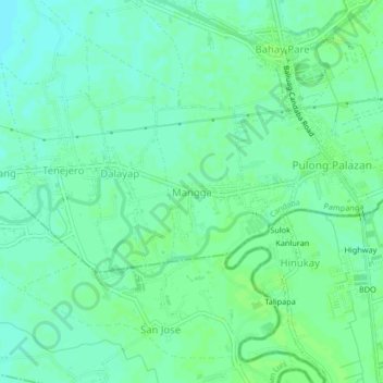 Carte topographique Mangga, altitude, relief