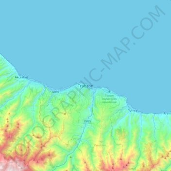 Carte topographique Trabzon, altitude, relief