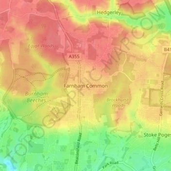 Carte topographique Farnham Common, altitude, relief