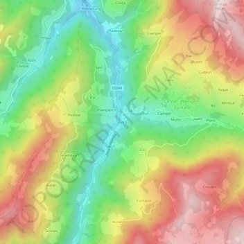 Carte topographique Pederoa, altitude, relief