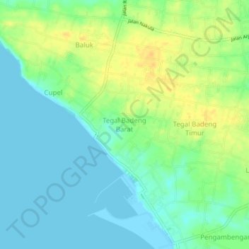 Carte topographique Tegal Badeng Barat, altitude, relief