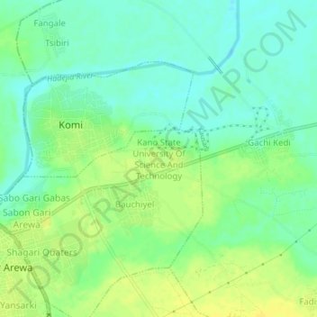 Carte topographique Kano State University Of Science And Technology, altitude, relief