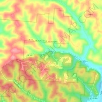 Carte topographique Modoc, altitude, relief