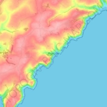 Carte topographique Portloe, altitude, relief