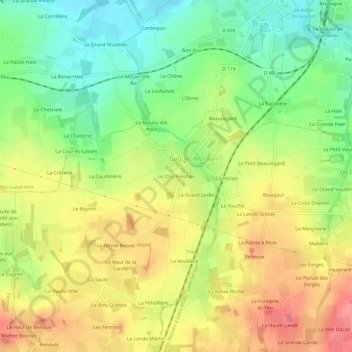 Carte topographique Le Clos Fresnais, altitude, relief