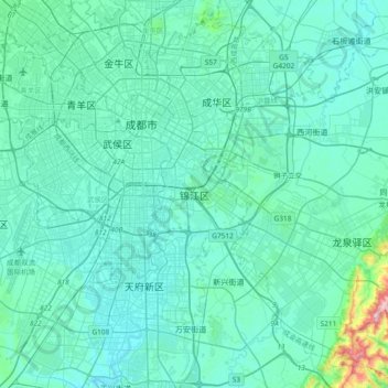 Carte topographique 锦江区, altitude, relief