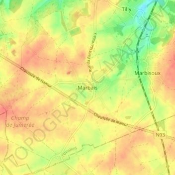Carte topographique Marbais, altitude, relief