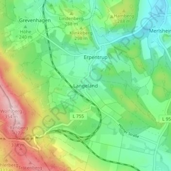 Carte topographique Langeland, altitude, relief