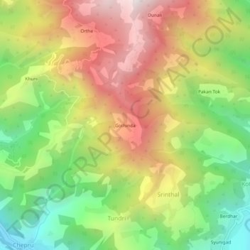 Carte topographique Gothinda, altitude, relief