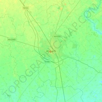 Carte topographique Aligarh, altitude, relief