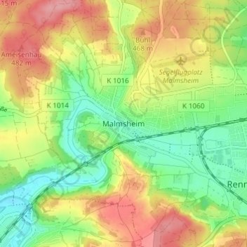 Carte topographique Malmsheim, altitude, relief