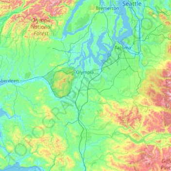 Carte topographique Thurston, altitude, relief