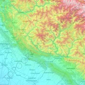 Carte topographique Sirmaur, altitude, relief