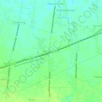 Carte topographique Margomulyo, altitude, relief