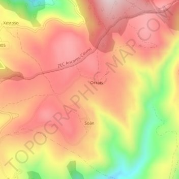 Carte topographique Alto da Broba, altitude, relief