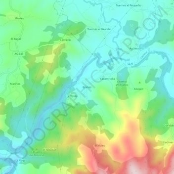 Carte topographique Brañes, altitude, relief