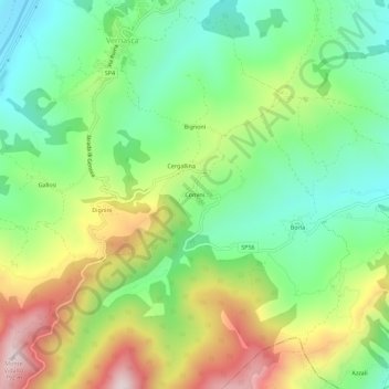 Carte topographique Comini, altitude, relief