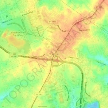 Carte topographique O'Bannon, altitude, relief