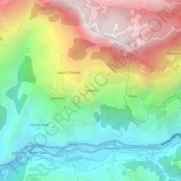 Carte topographique Chimlin, altitude, relief