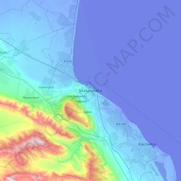 Carte topographique Makhatchkala, altitude, relief