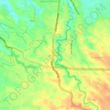 Carte topographique Jampang, altitude, relief