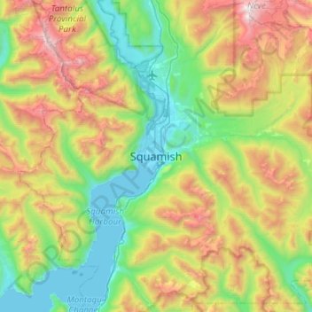 Carte topographique Squamish, altitude, relief