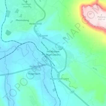 Carte topographique iNtabazwe (Harrismith), altitude, relief