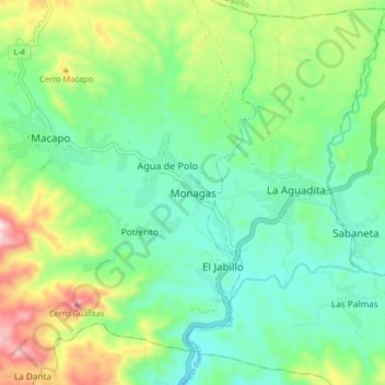 Carte topographique Monagas, altitude, relief