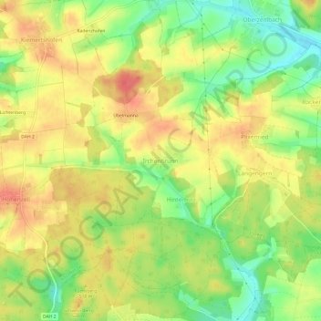 Carte topographique Irchenbrunn, altitude, relief