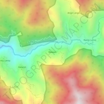 Carte topographique Waiwai, altitude, relief