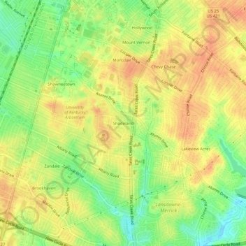 Carte topographique Shadeland, altitude, relief