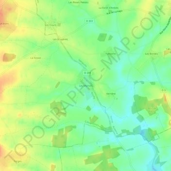 Carte topographique Les Marlots, altitude, relief