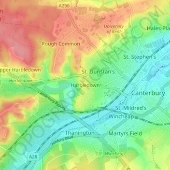 Carte topographique Harbledown, altitude, relief